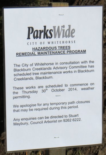 hazardous trees sign